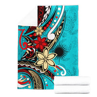 Marshall Islands Premium Blanket - Tribal Flower With Special Turtles Blue Color - Polynesian Pride