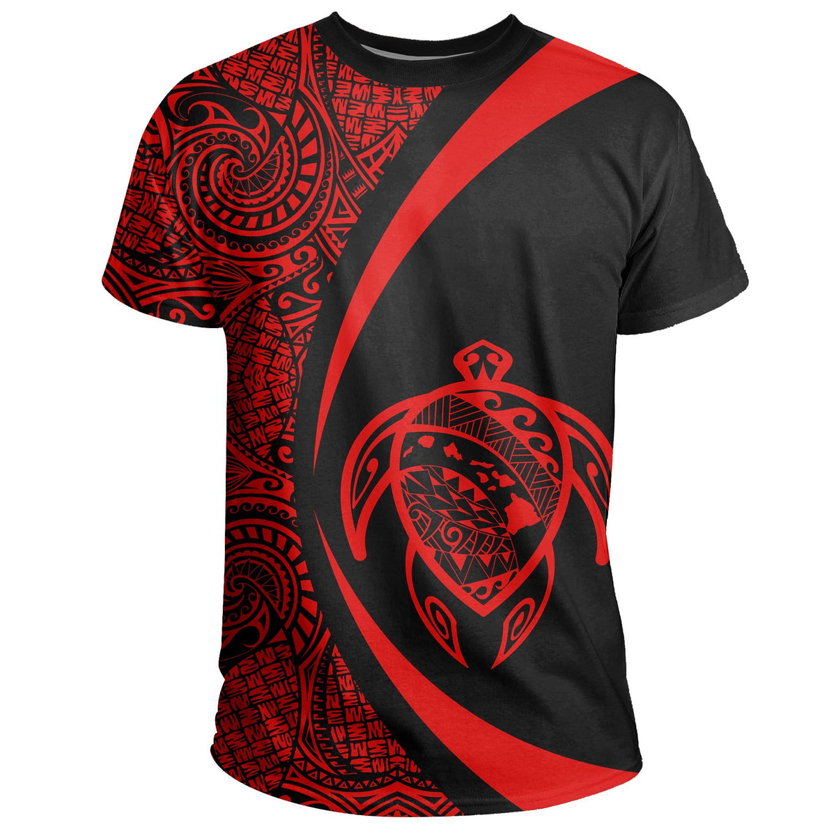 Hawaii Turtle Map Polynesian T-shirt - Red - Circle Style - Polynesian Pride