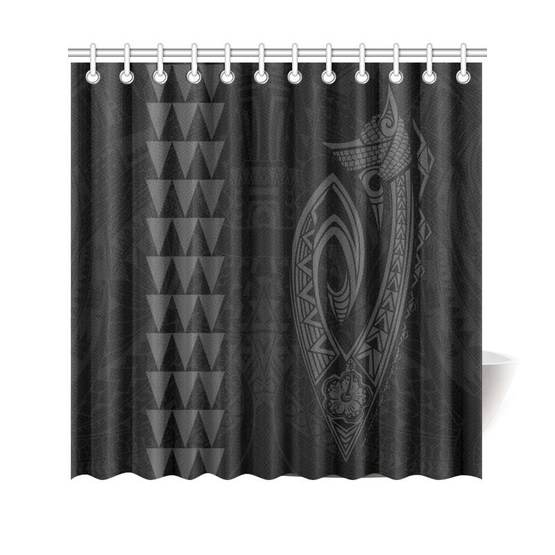 Hawaii Kakau Makau Fish Hook Polynesian Shower Curtain - Grey - Polynesian Pride