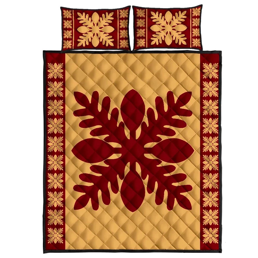 Hawaiian Quilt Pattern Palm Tree Lovely Quilt Bed Set Gold - Polynesian Pride