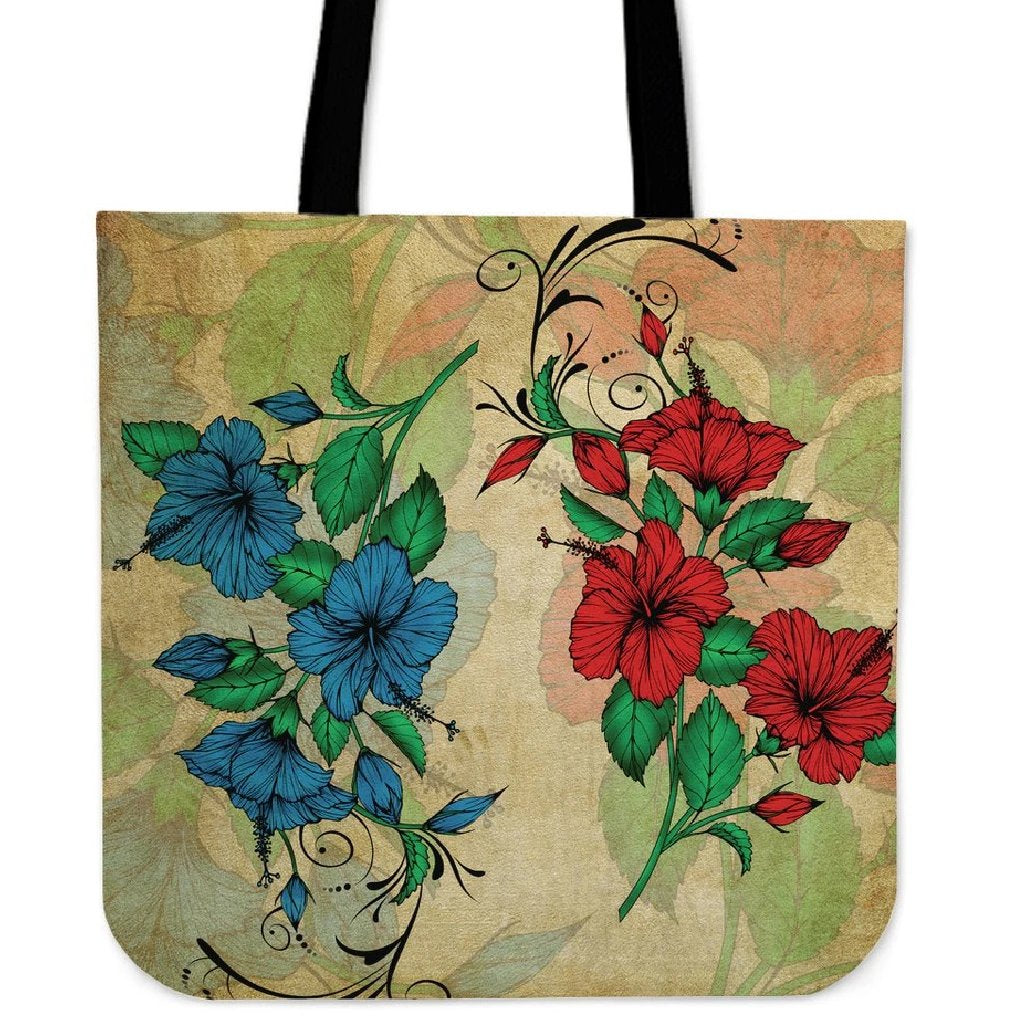 Hibiscus Blue And Red Tote Bag Tote Bag One Size Black - Polynesian Pride