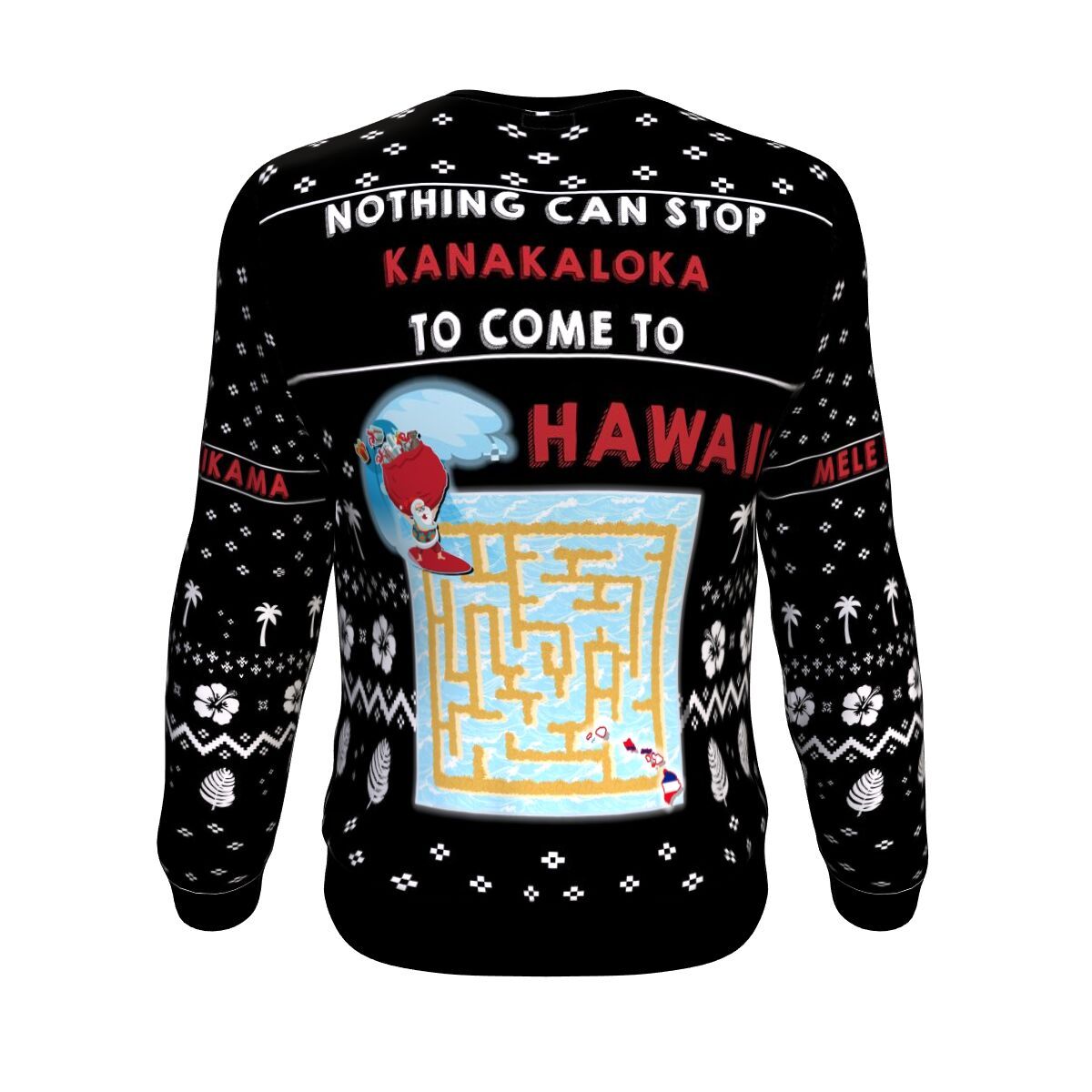 Hawaii Ugly Christmas Santa Claus Sweatshirt - Maze Game Style - Polynesian Pride