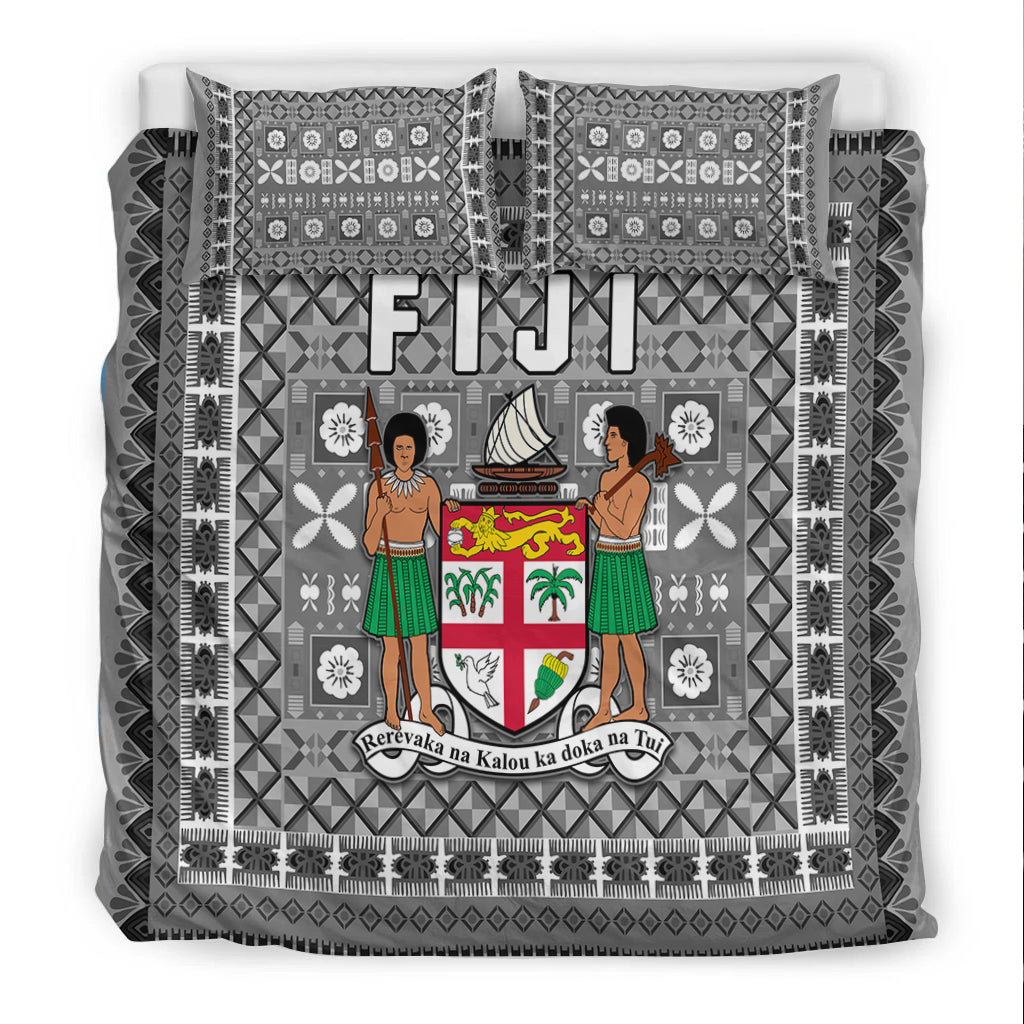 Fiji Bedding Set Pattern - Fijian Tapa Pattern Grey LT13 - Polynesian Pride