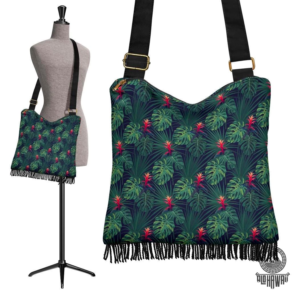 Hawaii Tropical Monstera Leaf Green Crossbody Boho Handbag Crossbody Boho Handbag One Size Green - Polynesian Pride