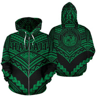 Hawaii Polynesian Zip up Hoodie Tribal New Warrior Style Green Color Unisex White - Polynesian Pride