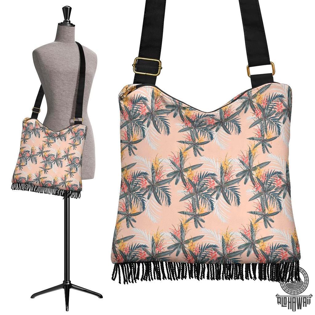 Hawaii Tropical Pattern Pink Crossbody Boho Handbag Crossbody Boho Handbag One Size Green - Polynesian Pride
