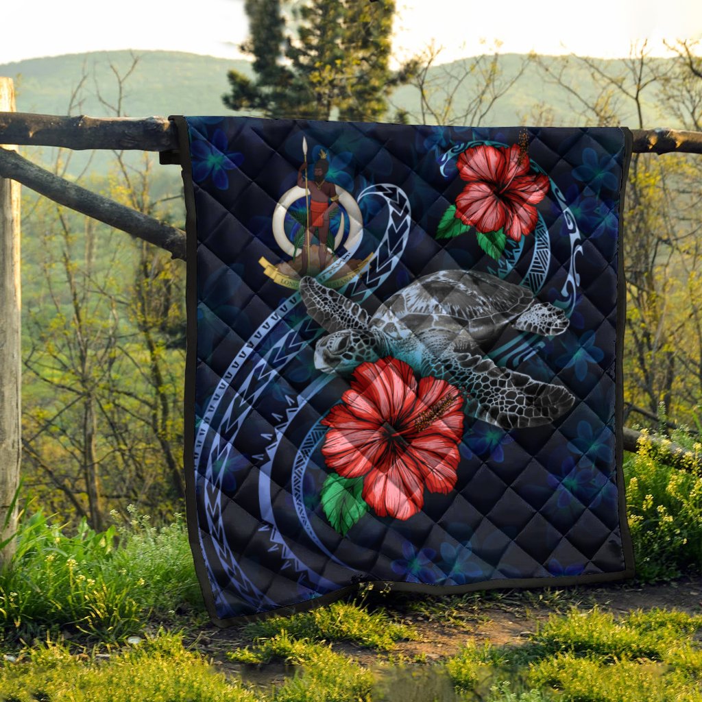 Vanuatu Polynesian Premium Quilt - Blue Turtle Hibiscus - Polynesian Pride