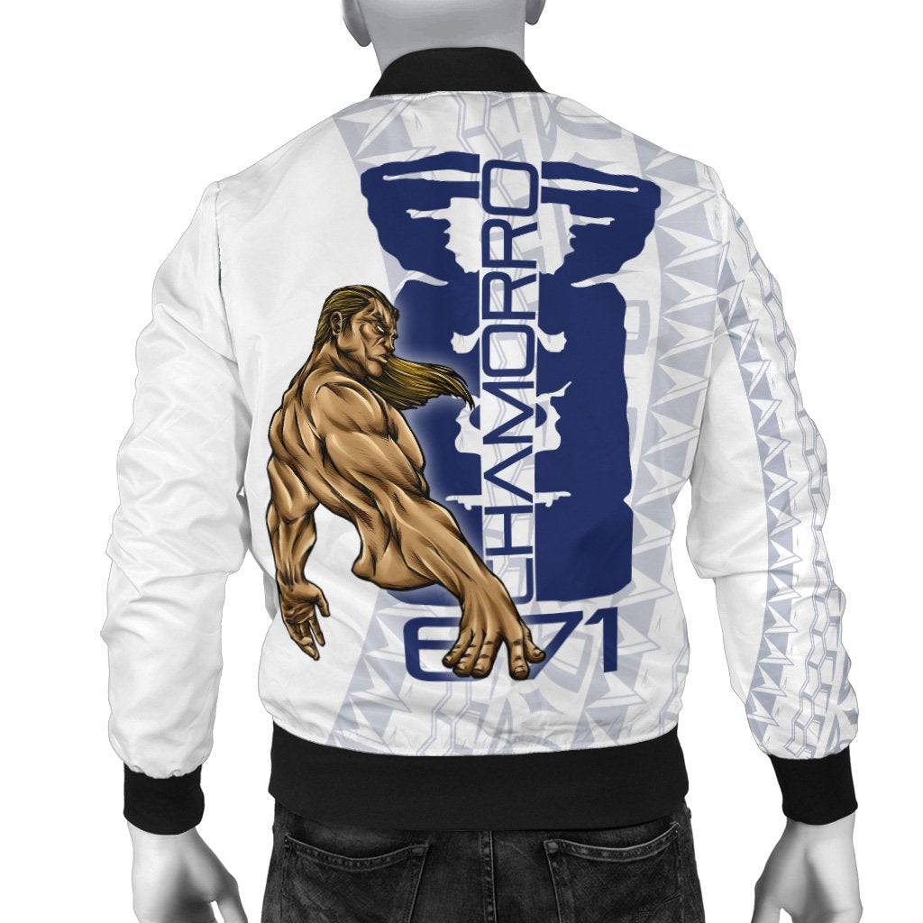 Guam Men's Bomber Jacket - Chamorro With Puntan Blue Color - Polynesian Pride