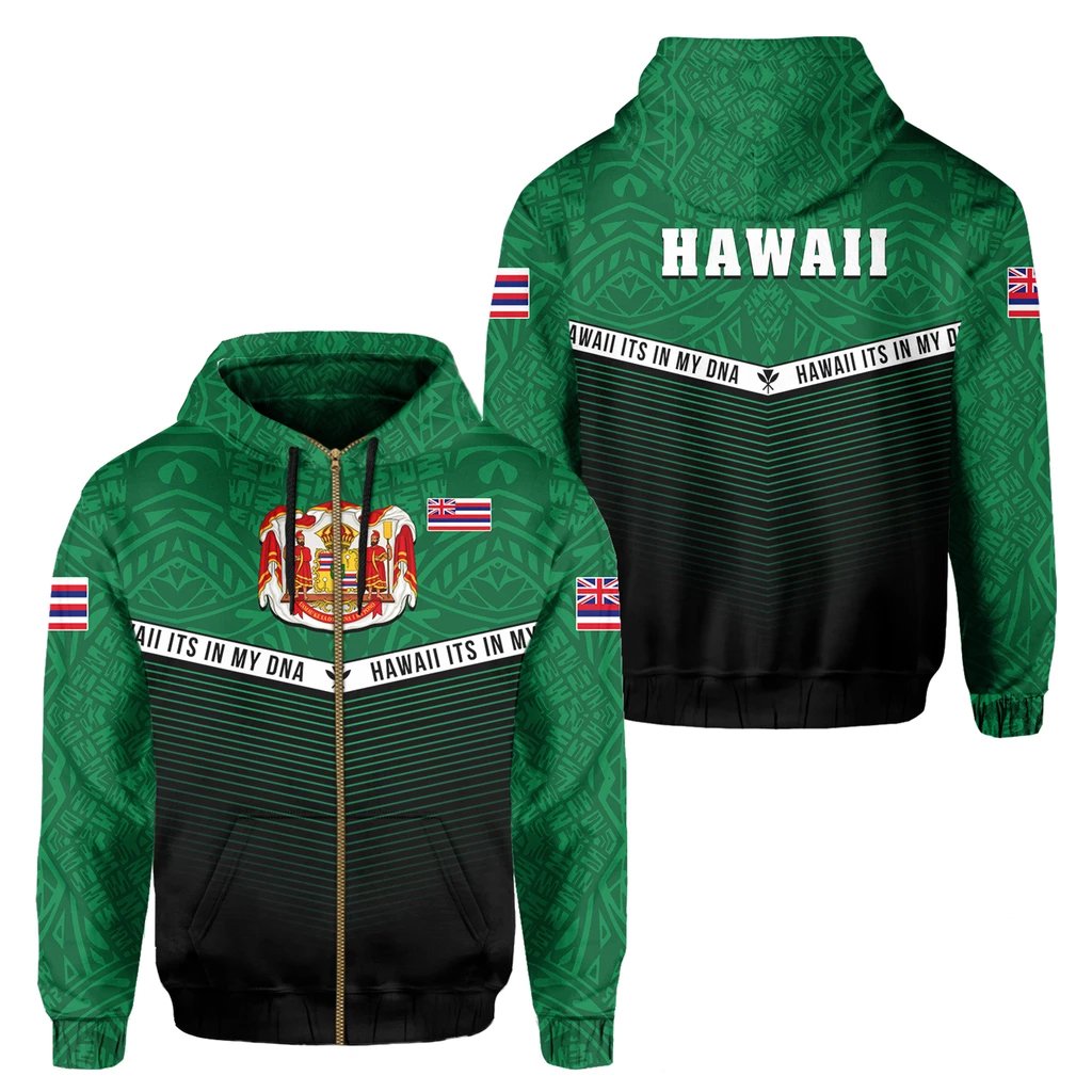 Hawaii Polynesian Zipper Hoodie Green Mix Style Unisex Green - Polynesian Pride