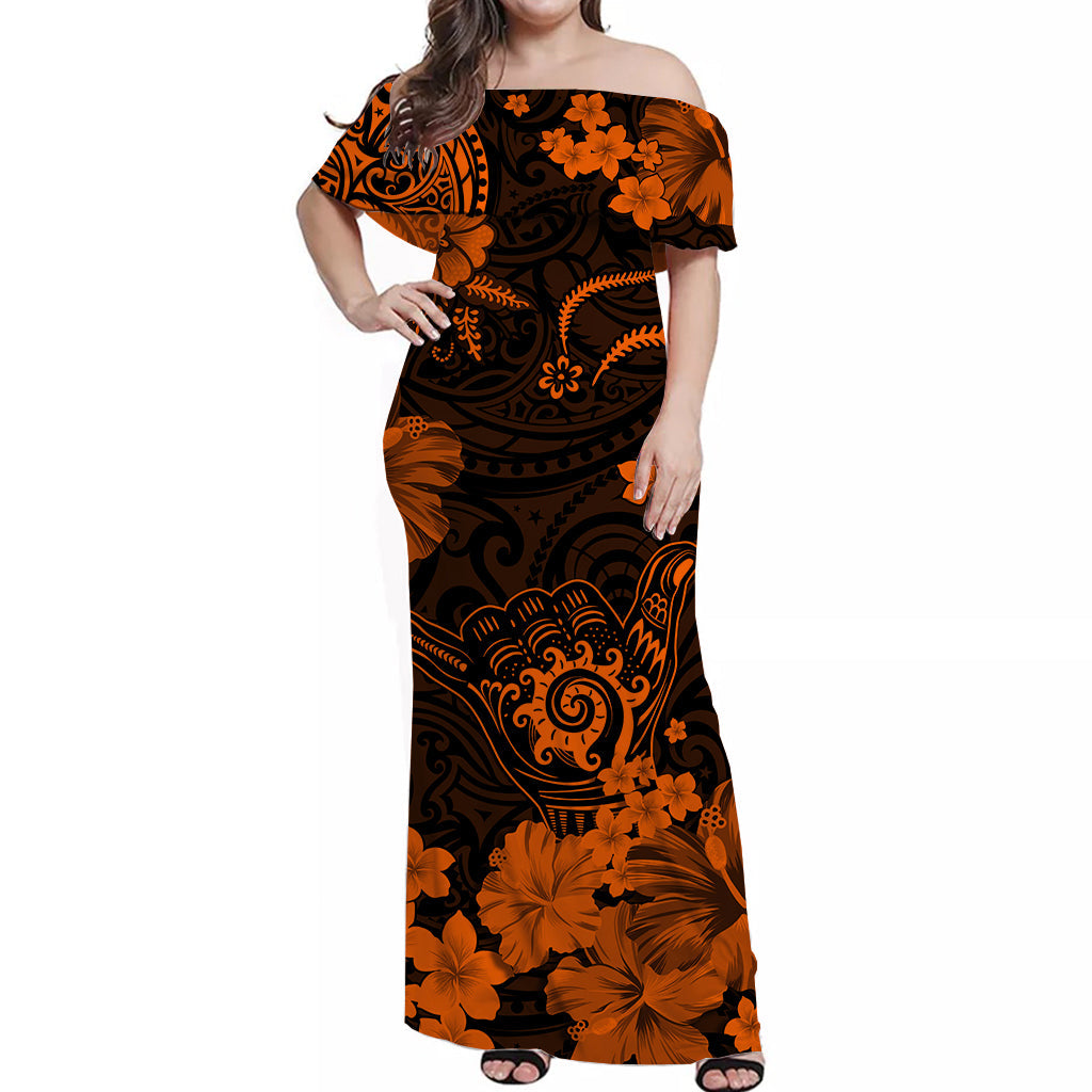 Hawaii Matching Dress and Hawaiian Shirt Polynesia Orange Cool Shaka Sign LT13 - Polynesian Pride