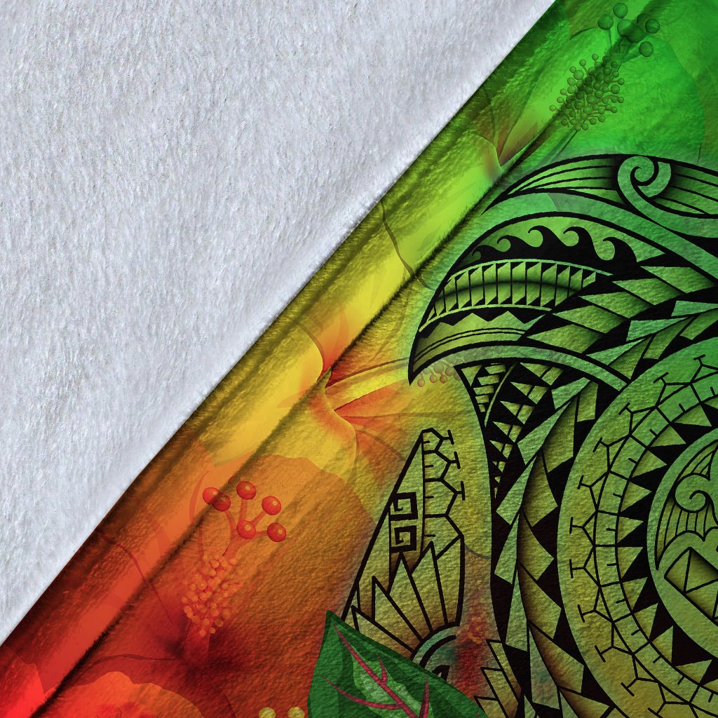 Polynesian Premium Blanket - Manta Ray Tropical Flowers (Green) - Polynesian Pride