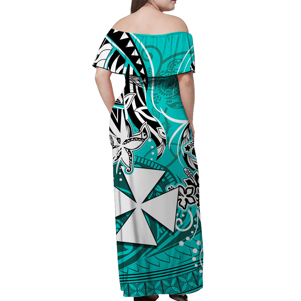Wallis et Futuna Off Shoulder Long Dress Be Unique Turquoise LT13 - Polynesian Pride