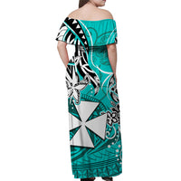 Wallis et Futuna Off Shoulder Long Dress Be Unique Turquoise LT13 - Polynesian Pride