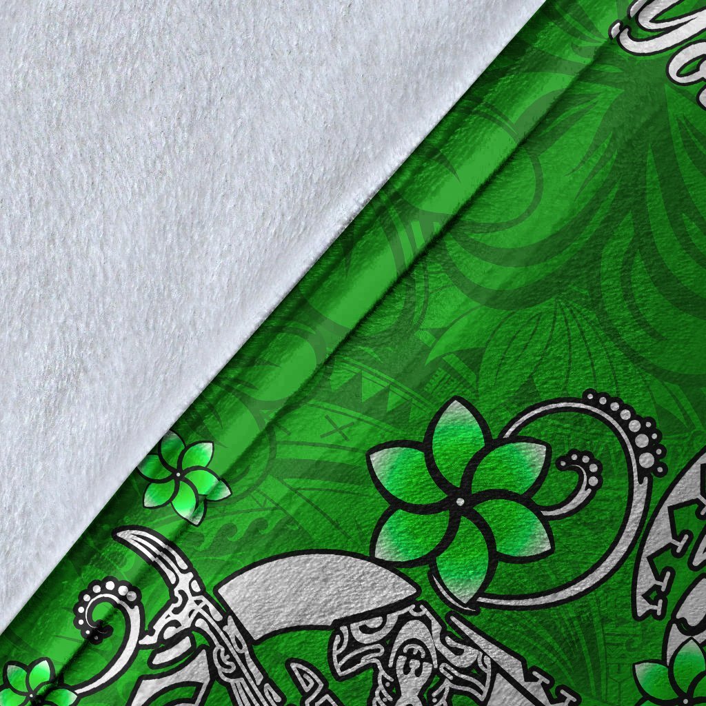 Fiji Custom Personalised Premium Blanket - Turtle Plumeria (Green) - Polynesian Pride