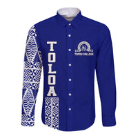 TOLOA Hawaii Long Sleeve Button Shirt Tupou College Tonga Pattern LT13 Unisex Blue - Polynesian Pride