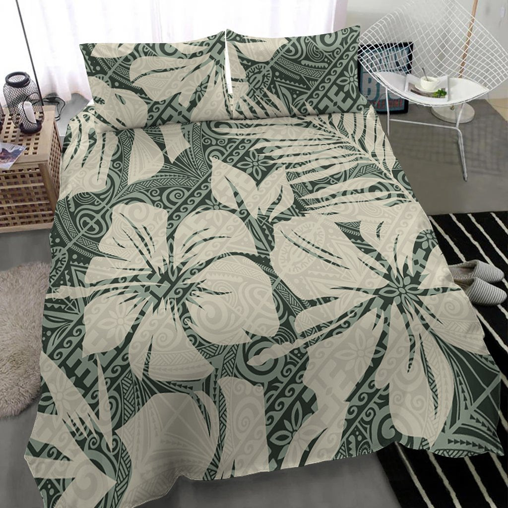 Polynesian Bedding Set - Abstract Hibiscus Flowers With Tribal Background - Polynesian Pride