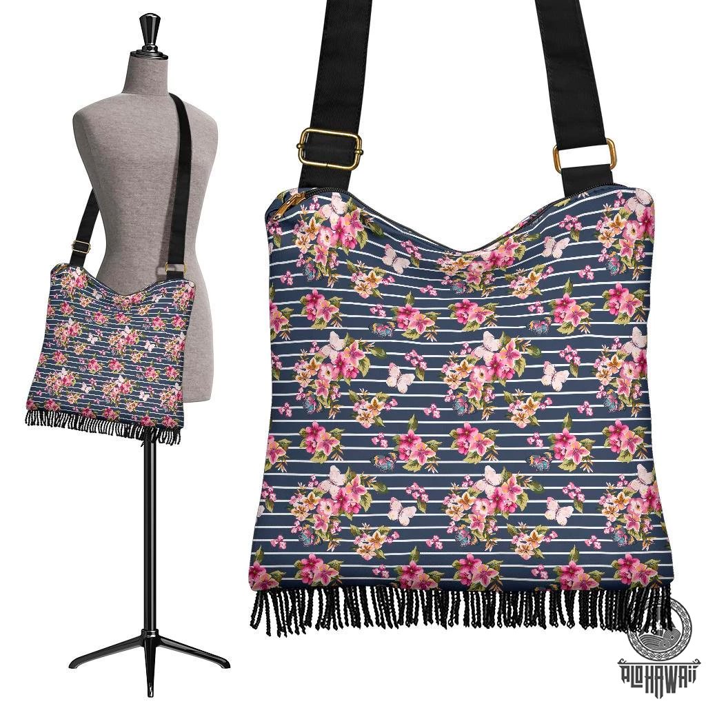 Hawaii Tropical Butterfly Pink Crossbody Boho Handbag Crossbody Boho Handbag One Size Pink - Polynesian Pride