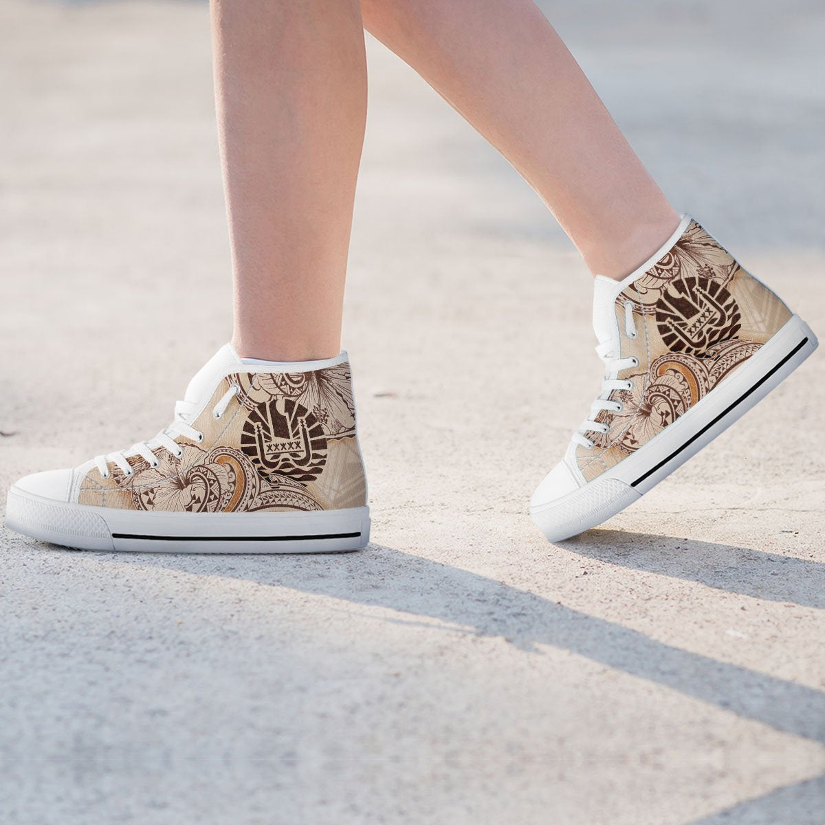 Tahiti High Top Shoes - Hibiscus Flowers Vintage Style - Polynesian Pride