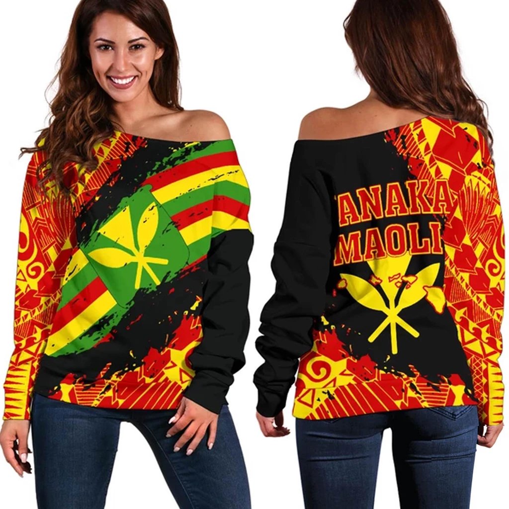 Kanaka Flag Polynesian Women's Off Shoulder Sweater - Nora Style Art - Polynesian Pride