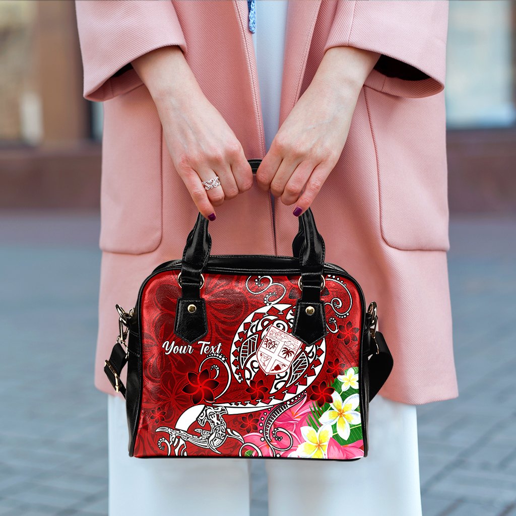 Fiji Custom Personalised Shoulder Handbag - Turtle Plumeria (Red) - Polynesian Pride