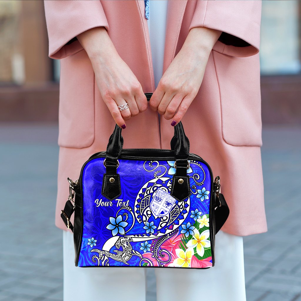 Fiji Custom Personalised Shoulder Handbag - Turtle Plumeria (Blue) - Polynesian Pride