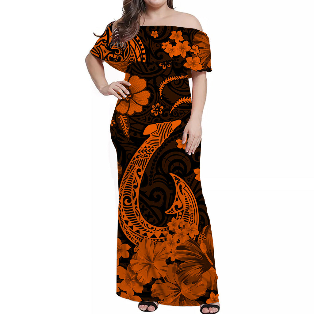 Hawaii Matching Dress and Hawaiian Shirt Polynesia Orange Fish Hook LT13 - Polynesian Pride