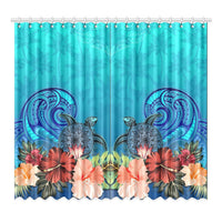 Window Curtain( Two Piece) Hibiscus Polynesian 2 One Size 52"x96"(Two Piece) Blue - Polynesian Pride