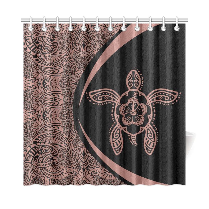 Hawaii Turtle Polynesian Shower Curtain-Circle Style Pink And Black - Polynesian Pride
