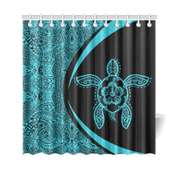 Hawaii Turtle Polynesian Shower Curtain-Circle Style Blue 177 x 172 (cm) Black - Polynesian Pride