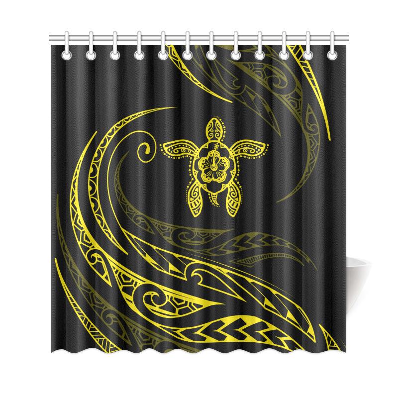 Hawaii Turtle Hibiscus Shower Curtain - Yellow - Frida Style - Polynesian Pride