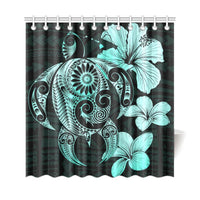 Hibiscus Plumeria Mix Polynesian Turquoise Turtle Shower Curtain - Polynesian Pride