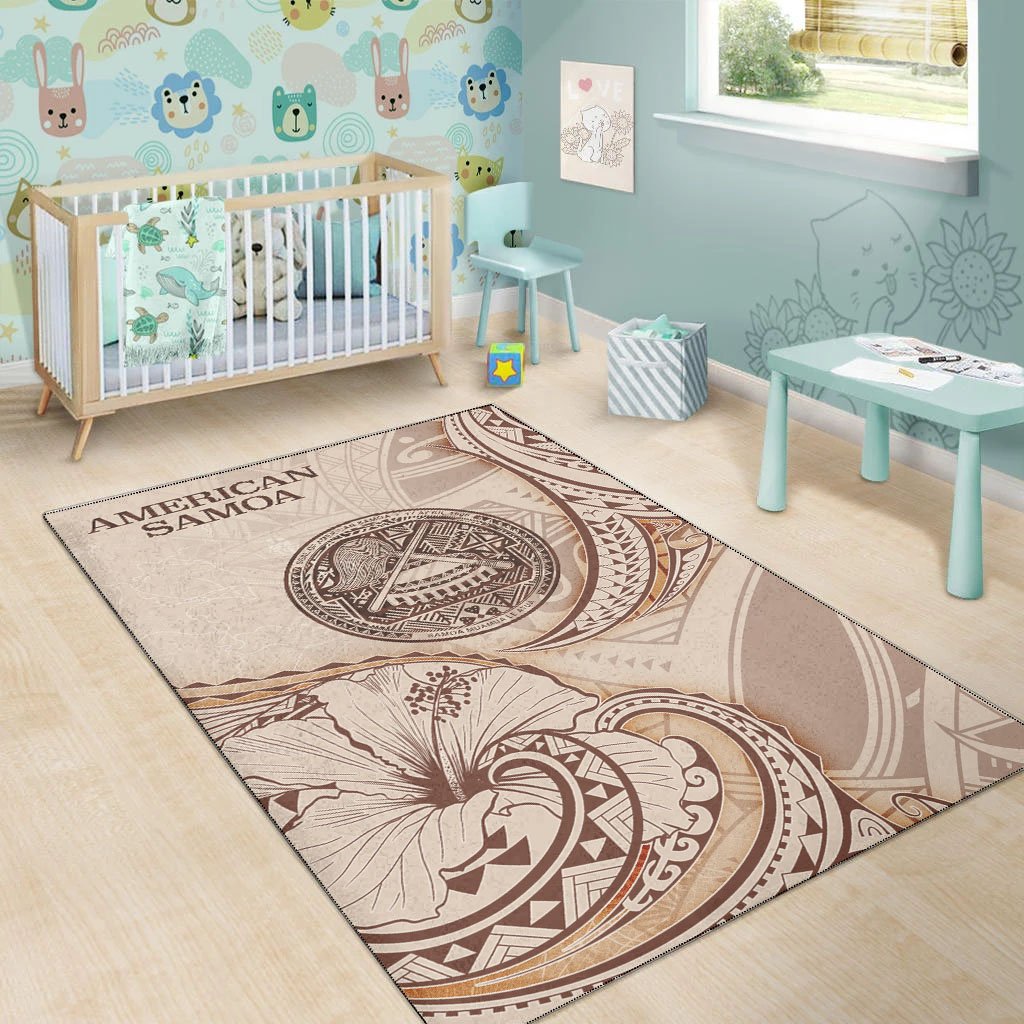 American Samoa Area Rug - Hibiscus Flowers Vintage Style - Polynesian Pride