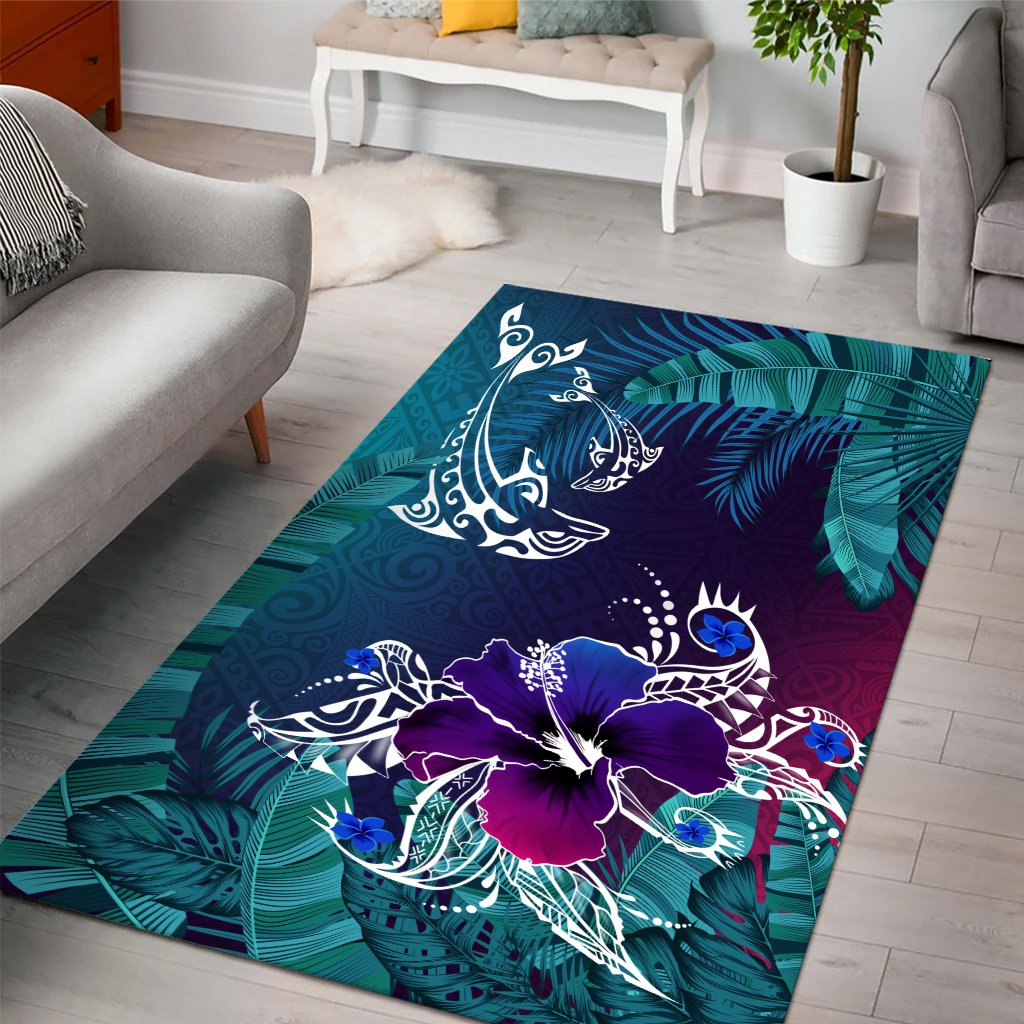 Hawaii Dophin Flowers And Palms Retro Area Rug - AH - Polynesian Pride