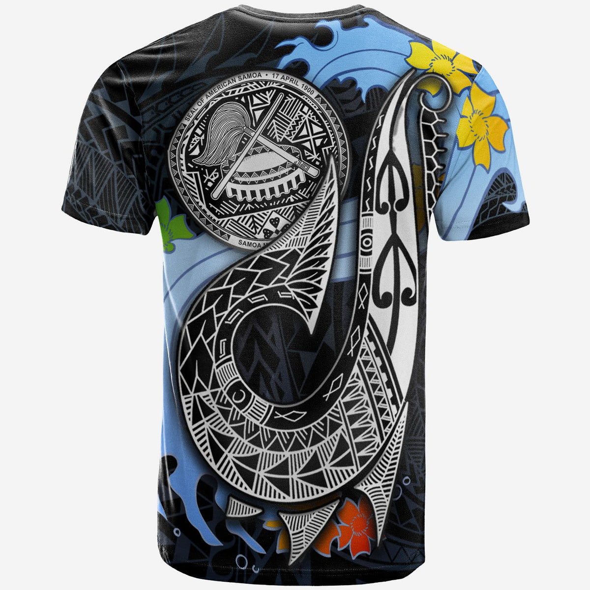 American Samoa Custom T Shirt Fish Hooks and Wave - Polynesian Pride