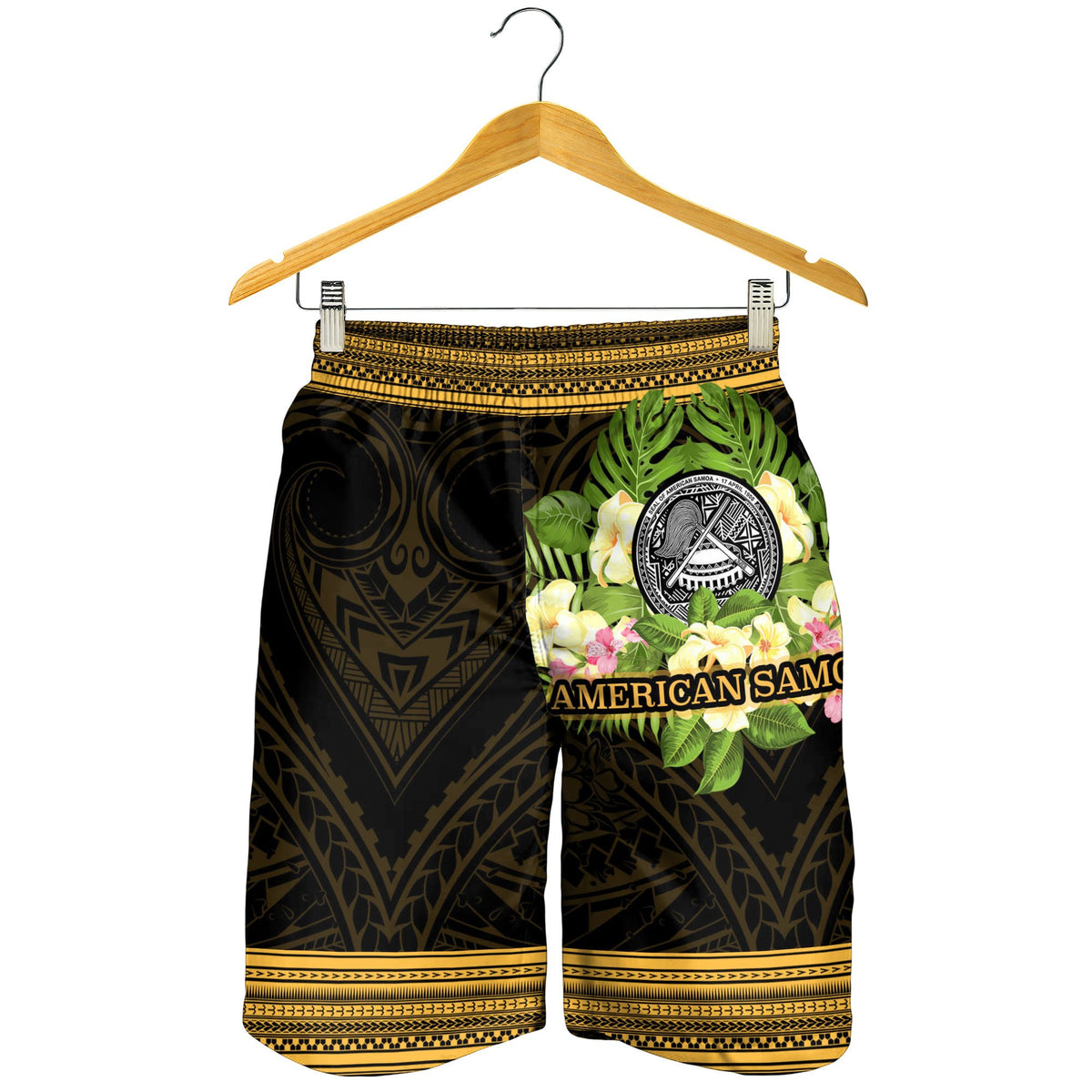 American Samoa Men's Shorts - Polynesian Gold Patterns Collection - Polynesian Pride