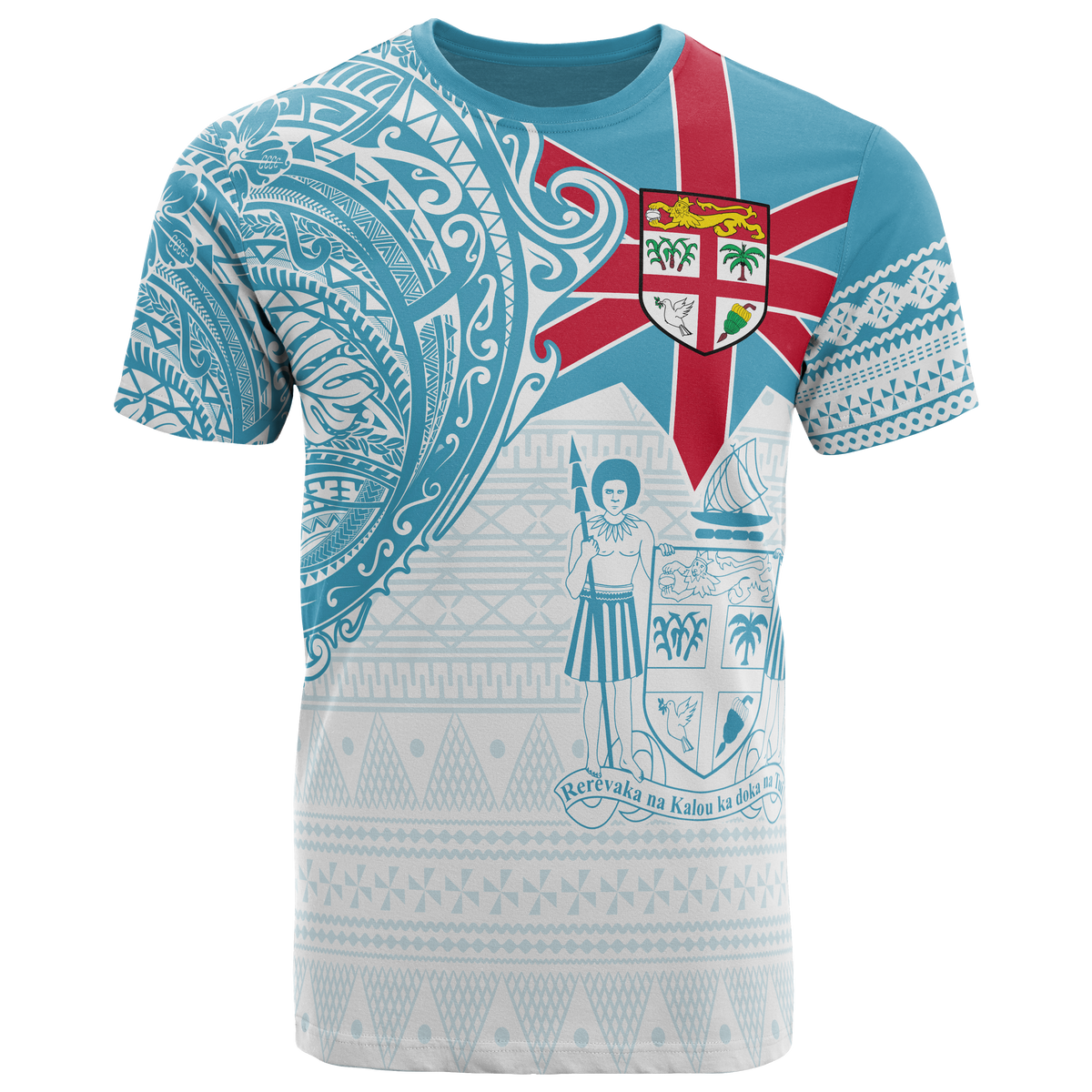 Fiji Polynesian T Shirt Fijian Flag with Coat of Arms Unisex Blue - Polynesian Pride