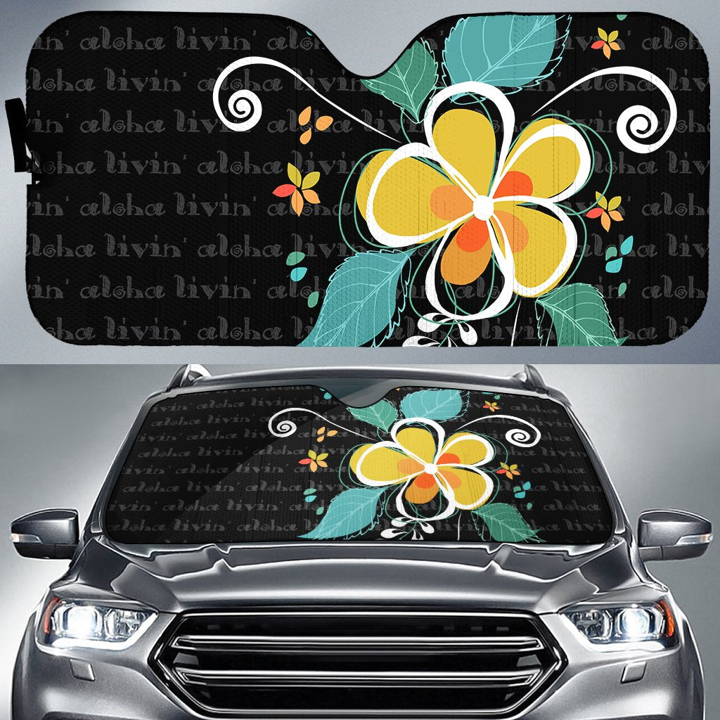 Aloha Hibiscus Art Car Sun Shade AH Auto Sun Shade Universal Fit White - Polynesian Pride