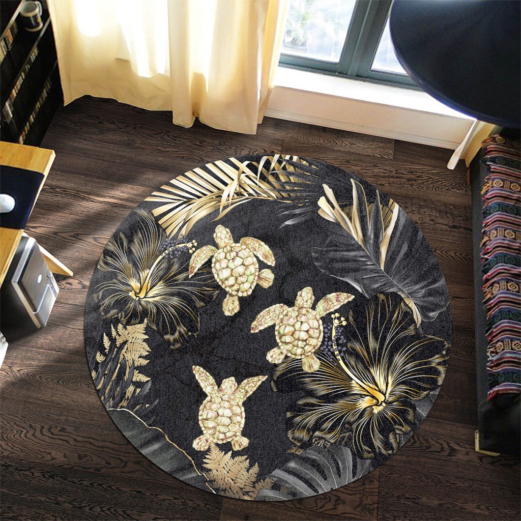 Hawaiian - Golden Tropical Turtle Round Carpet AH - Polynesian Pride