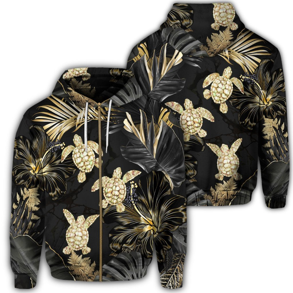 Hawaiian Golden Tropical Turtle Zip Hoodie Unisex Art - Polynesian Pride
