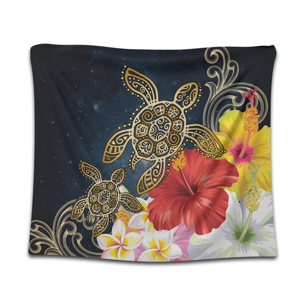 Hawaiian - Hawaii Honu Hibiscus Galaxy Tapestry - AH Wall Tapestry Black - Polynesian Pride