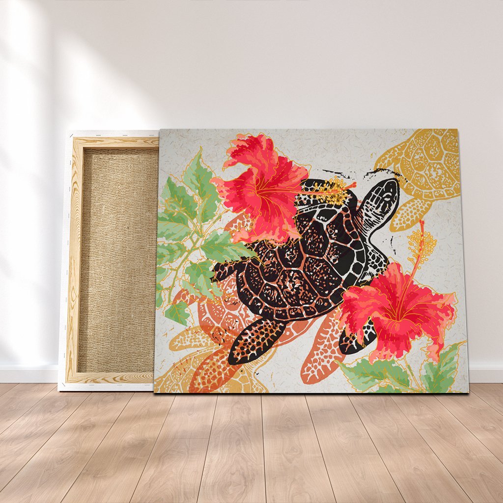 Hawaiian - Hawaii Turtle Art Hibiscus Canvas - AH Canvas Poly-cotton - Polynesian Pride