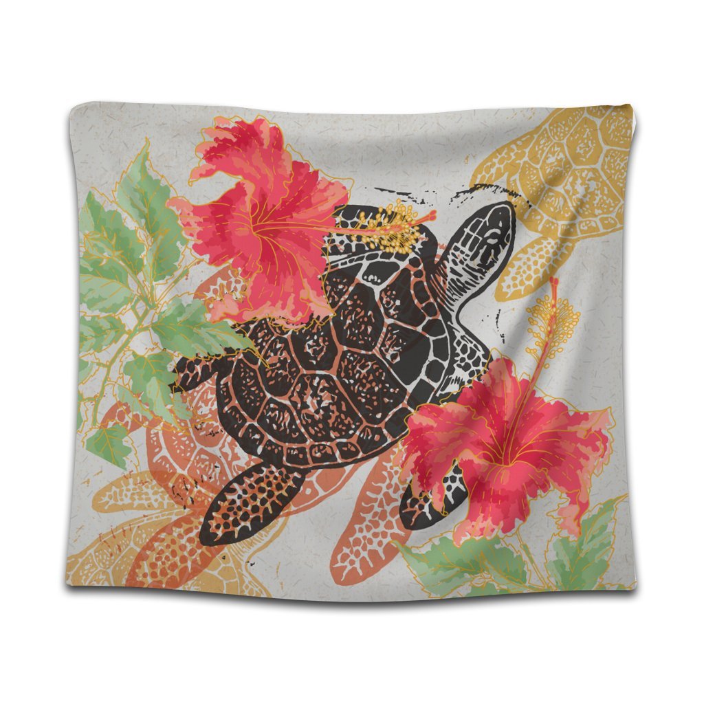 Hawaiian - Hawaii Turtle Art Hibiscus Tapestry - AH Wall Tapestry Black - Polynesian Pride