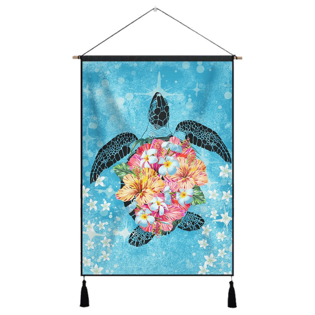 Hawaiian - Hawaii Turtle Hibiscus Plumeria Hanging Poster - AH Hanging Poster Cotton And Linen - Polynesian Pride