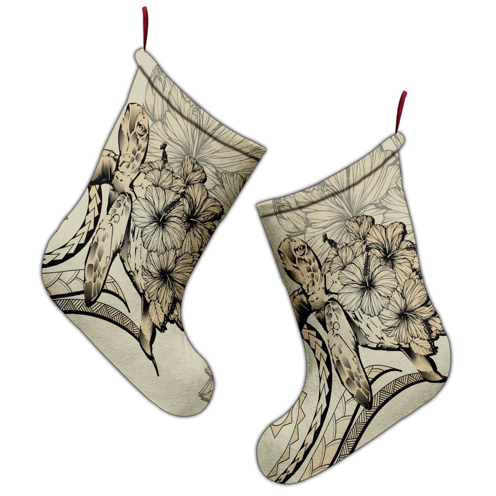 Hawaiian - Hawaii Turtle Hibiscus Polynesian Vintage Christmas Stocking - Beige - AH - Polynesian Pride