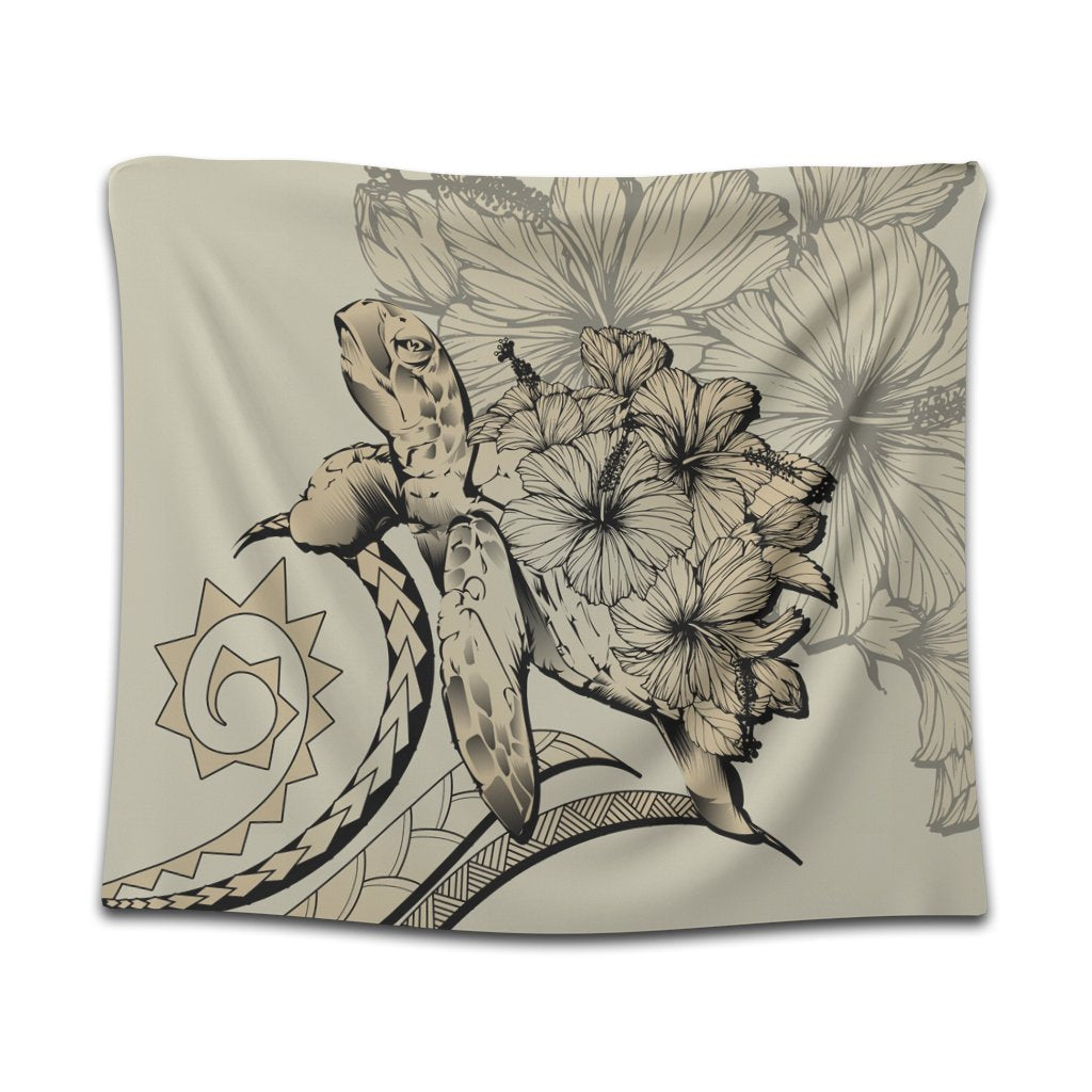 Hawaiian - Hawaii Turtle Hibiscus Polynesian Vintage Tapestry - Beige - AH Wall Tapestry Black - Polynesian Pride