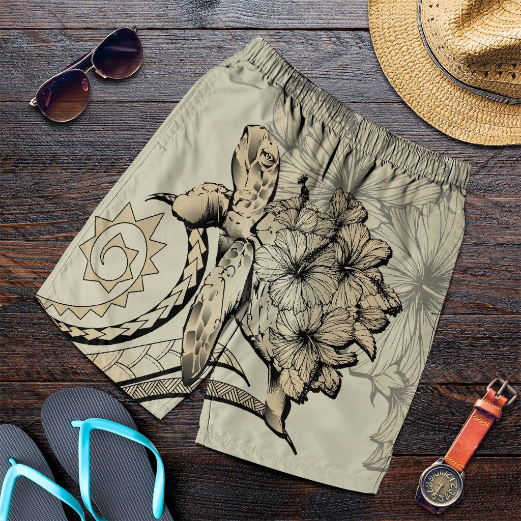 Hawaiian - Hawaii Turtle Hibiscus Polynesian Vintage Men's Shorts - Beige - AH Art - Polynesian Pride