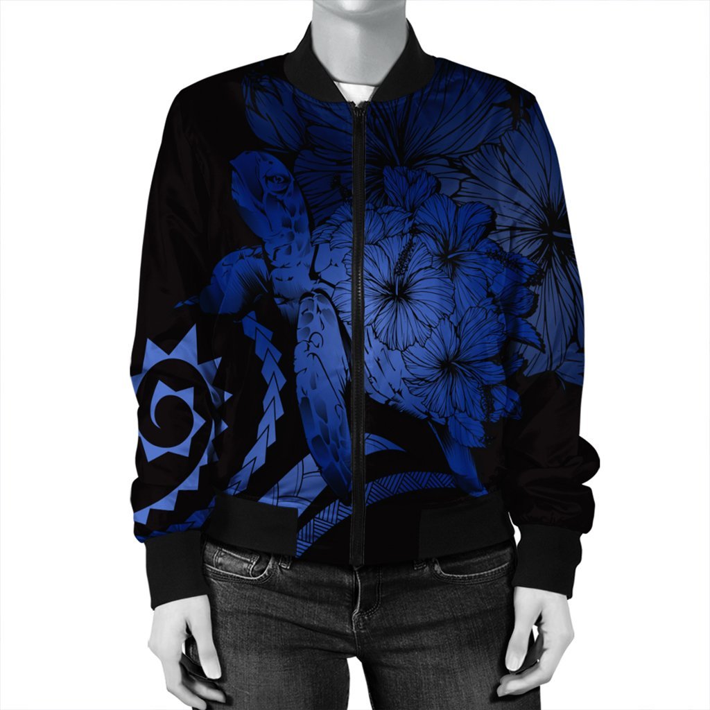 Hawaiian - Hawaii Turtle Hibiscus Polynesian Vintage Bomber Jacket - Blue - AH - Polynesian Pride