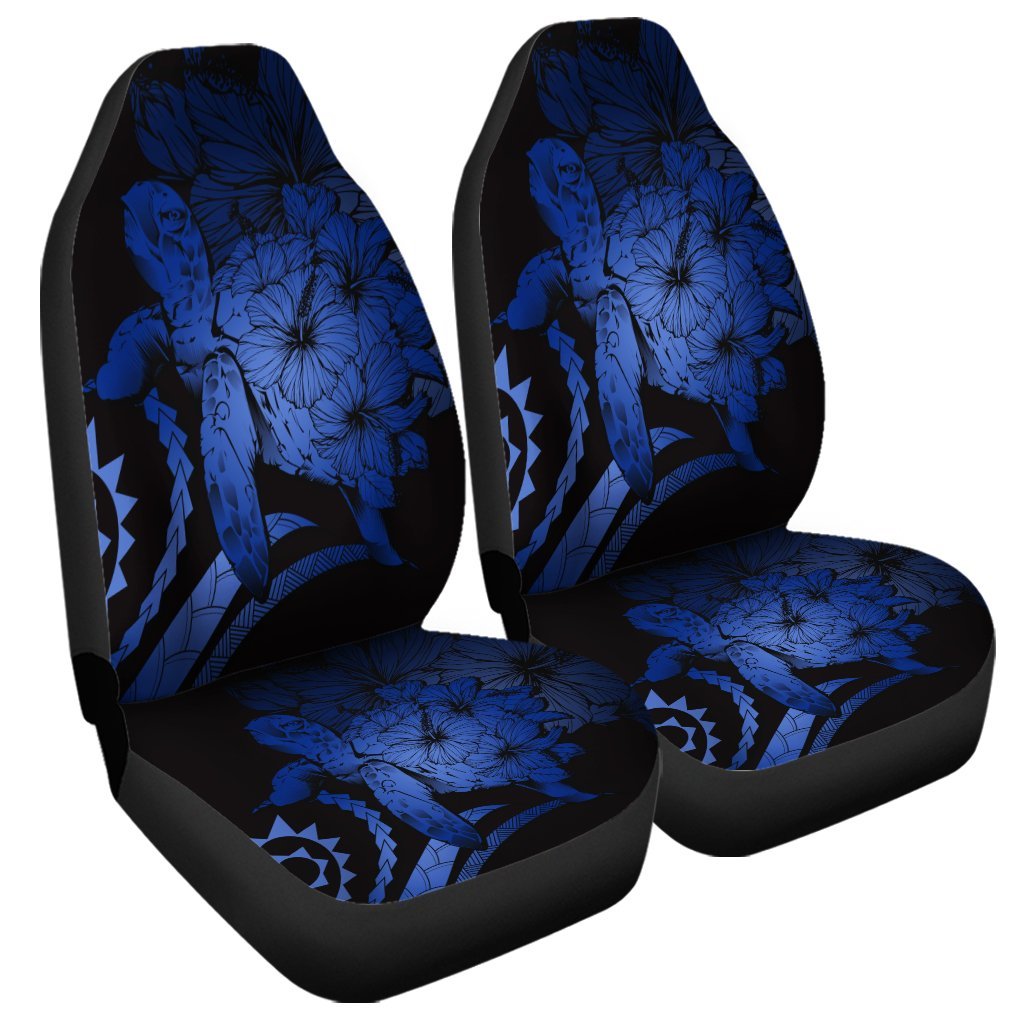 Hawaiian - Hawaii Turtle Hibiscus Polynesian Vintage Car Seat Covers - Blue - AH Universal Fit Black - Polynesian Pride