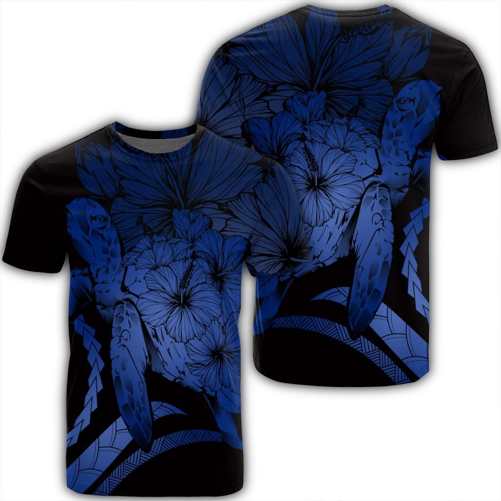 Hawaiian Hawaii Turtle Hibiscus Polynesian Vintage T Shirt Blue Unisex Black - Polynesian Pride