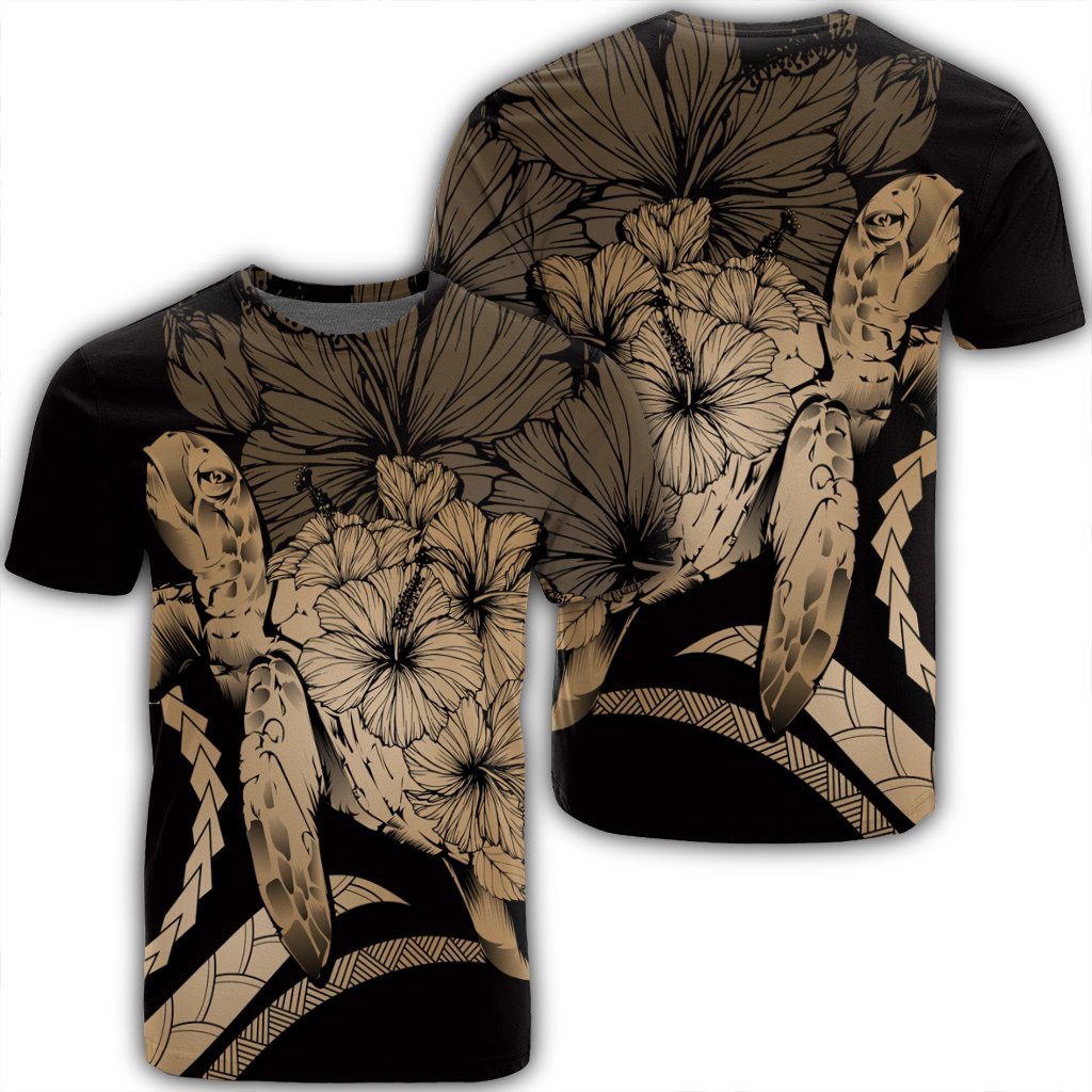 Hawaiian Hawaii Turtle Hibiscus Polynesian Vintage T Shirt Gold Unisex Black - Polynesian Pride